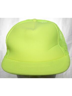 Vintage Plain Blank Front Cameo Trucker Hat Neon Safety Yellow Snapback Cap 1Sz